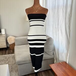 Condigo Bodycon Strapless Midi Dress Bodycon Black White Stripes Size Small